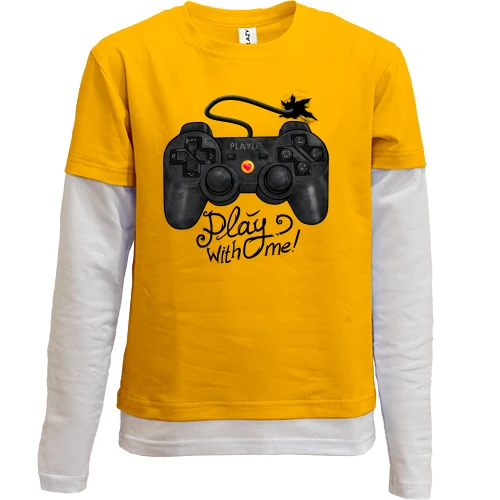 Комбинированный детский лонгслив, желтый, с джойстиком и надписью Play with me!