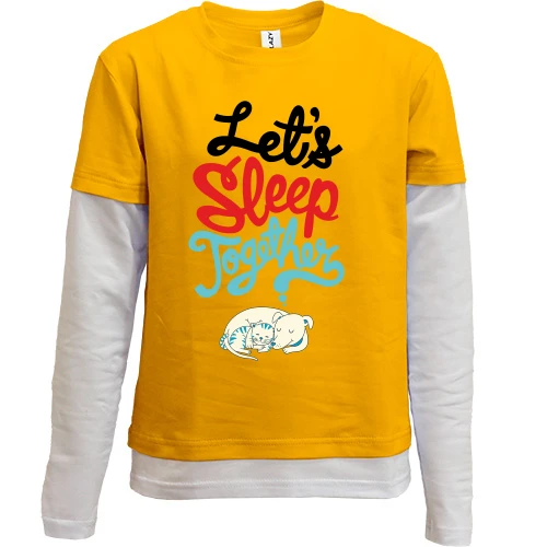 Комбінований дитячий лонгслів, Жовтий, з написом Let`s sleep together