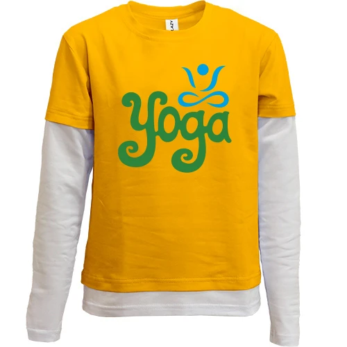 Комбинированный детский лонгслив с надписью «Yoga» и символом человека в позе лотоса