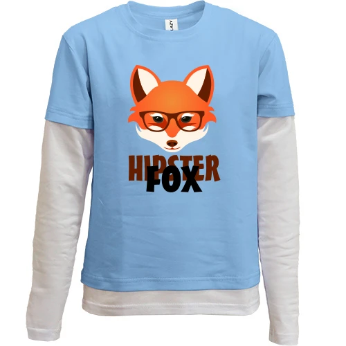 Комбинированный детский лонгслив, синий, с лисицей Hipster Fox