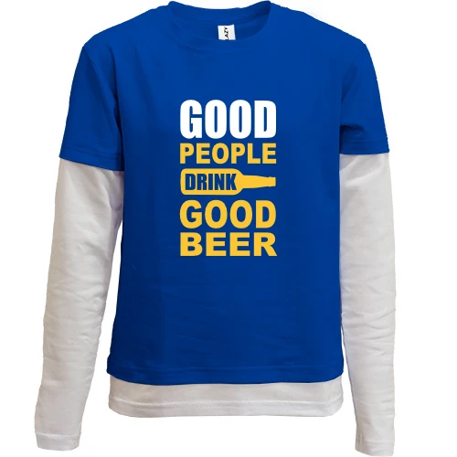 Комбінований дитячий лонгслів, синій, Good People Drink Good Beer