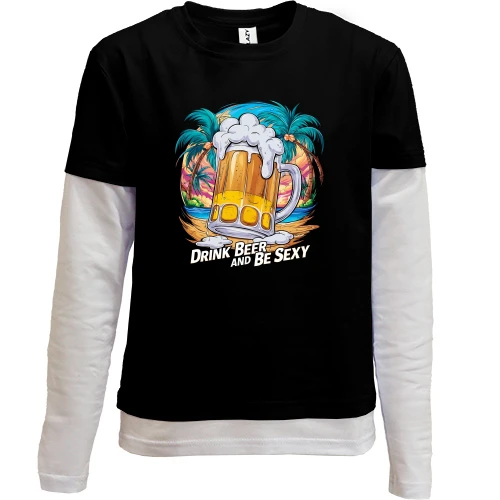 Комбінований дитячий лонгслів, чорний, Drink Beer and be Sexy