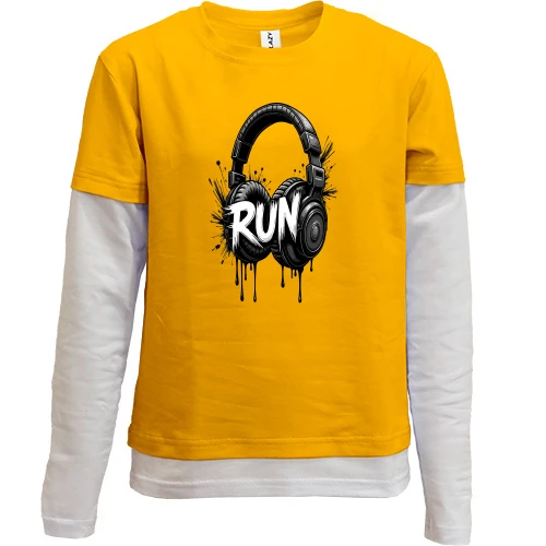 Комбинированный детский лонгслив, желтый, Наушники Run