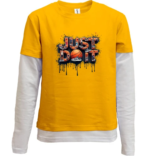 Комбинированный детский лонгслив, желтый, Just Do It с мячами