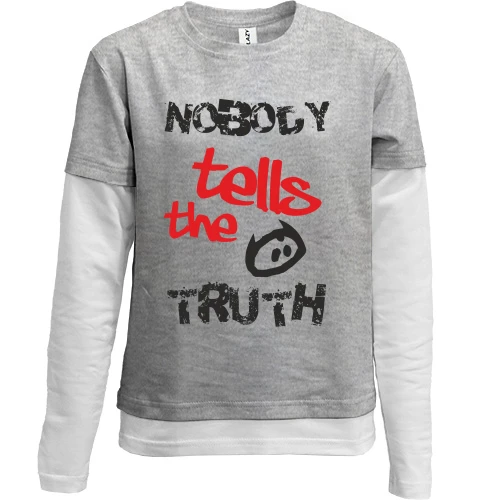 Комбинированный детский лонгслив, серый, Nobody tells the truth