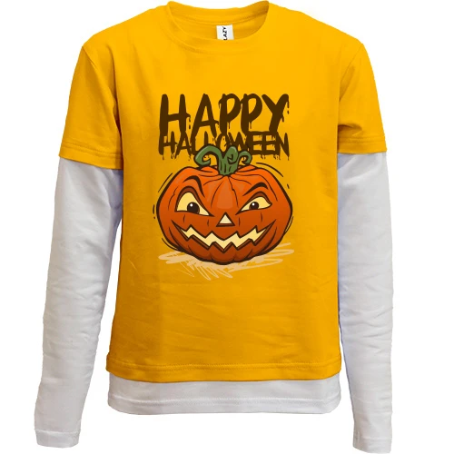 Комбинированный детский лонгслив, желтый, с надписью Happy Halloween