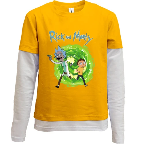 Комбинированный детский лонгслив, желтый, Rick and Morty
