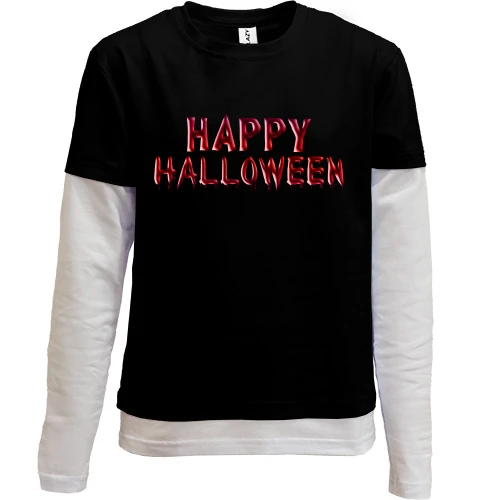 Комбинированный детский лонгслив, черный, с кровавой надписью Happy Halloween