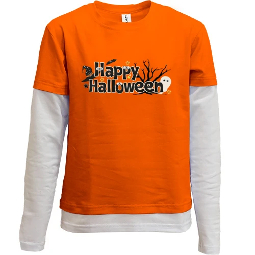 Комбинированный детский лонгслив, оранжевый, с надписью Happy Halloween (2)