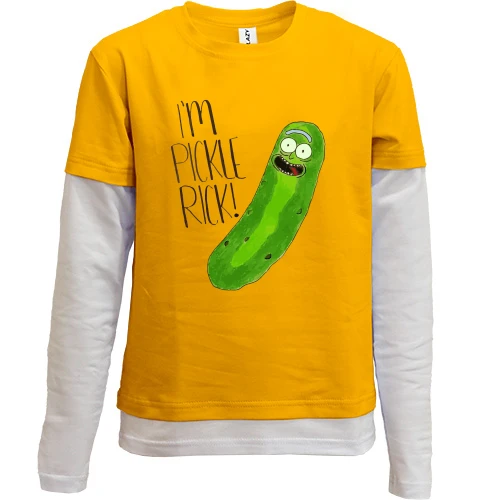Комбинированный детский лонгслив, Бежевый, I'm pickle Rick!