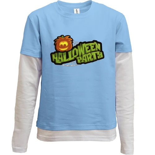 Комбинированный детский лонгслив, синий, с надписью Halloween party (вечеринка)