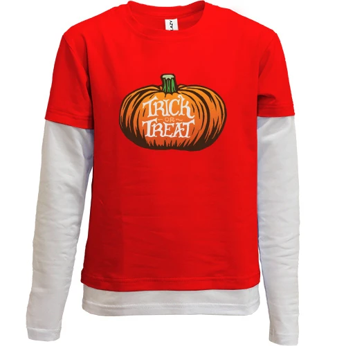Комбинированный детский лонгслив, красный, с тыквой Trick or Treat