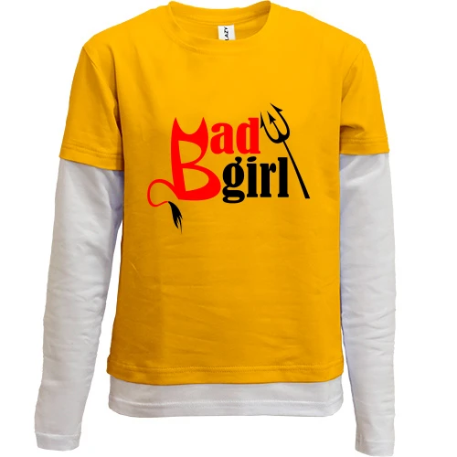 Комбинированный детский лонгслив, желтый, с рогами и вилами Bad girl