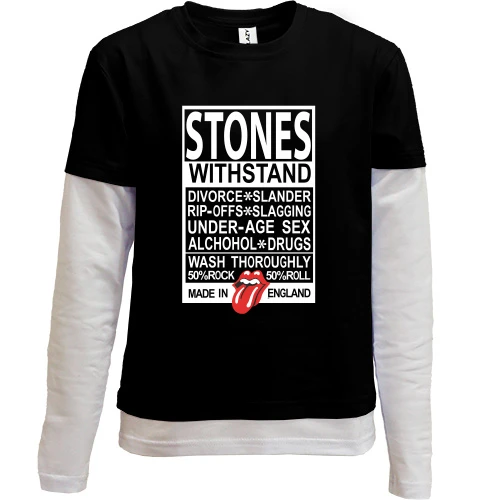 Комбинированный детский лонгслив, черный, Rolling Stones Made in Englad