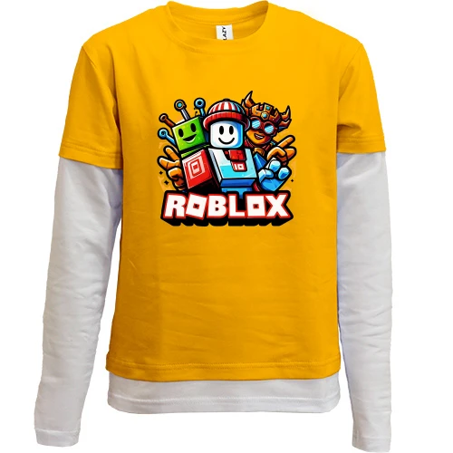 Комбинированный детский лонгслив, желтый, с группой персонажей Roblox
