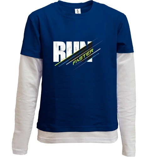 Комбинированный детский лонгслив, синий, Run Faster