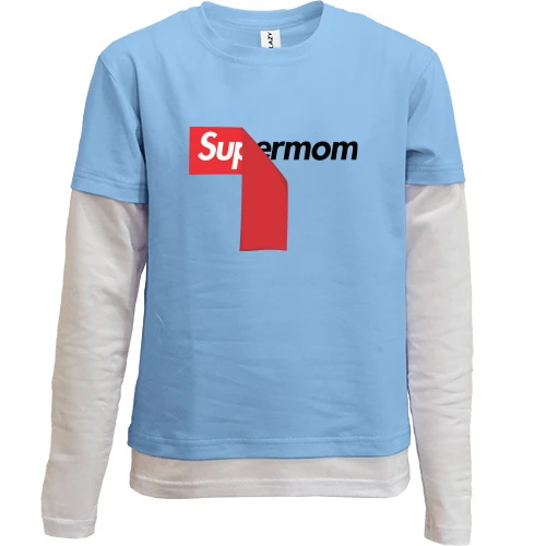 Комбінований дитячий лонгслів, синій, Supermom