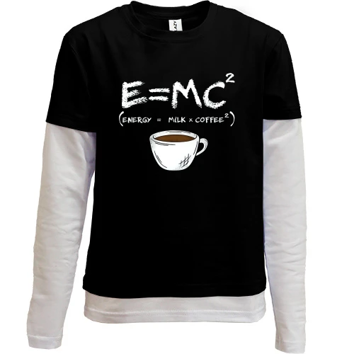 Комбинированный детский лонгслив, черный, E=MC2 (Energy = Milk x Coffee)