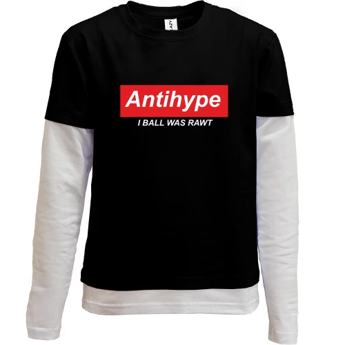 Комбинированный детский лонгслив, черный, Antihype - I ball was rawt