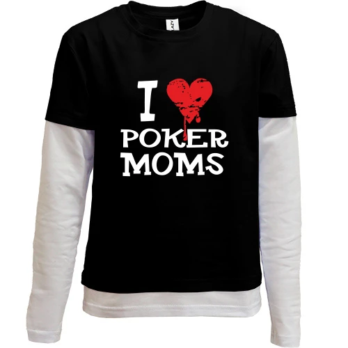 Комбинированный детский лонгслив, синий, Poker I love moms