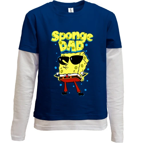 Комбинированный детский лонгслив, синий, Sponge dad