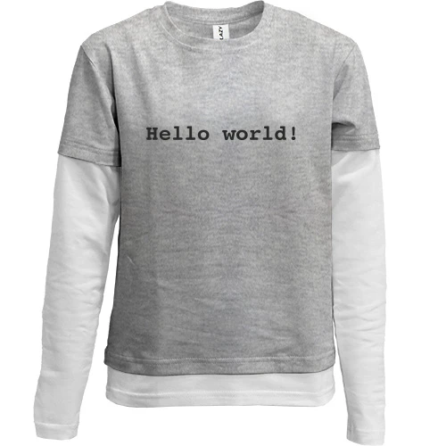 Комбінований дитячий лонгслів, сірий, Hello World!