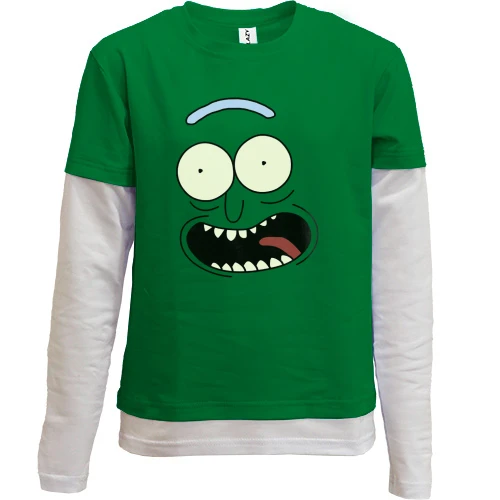 Комбинированный детский лонгслив, зеленый, pickle Rick (рожица)