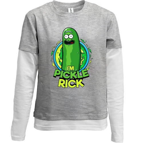 Комбинированный детский лонгслив, Серый, pickle Rick