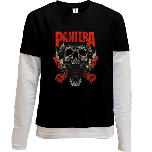 Комбинированный детский лонгслив, черный, Pantera (с черепом)