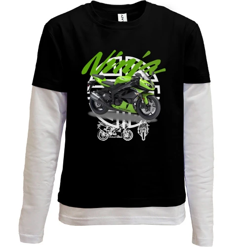 Комбинированный детский лонгслив, черный, Kawasaki Ninja