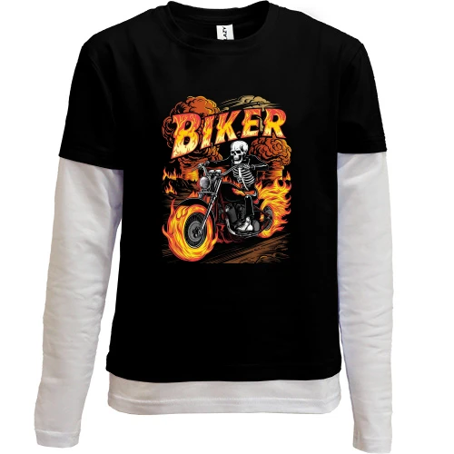 Комбинированный детский лонгслив, черный, Fire Biker
