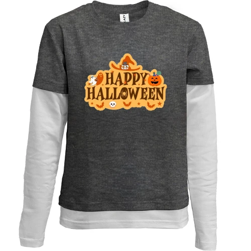 Комбинированный детский лонгслив, серый, Happy Halloween (Вывеска)