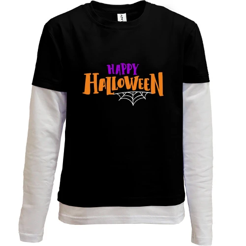 Комбинированный детский лонгслив, черный, Happy Halloween (надпись)