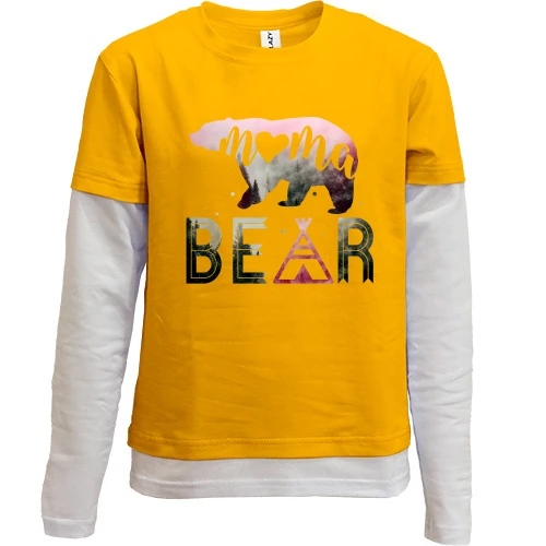 Комбинированный детский лонгслив, желтый, с медведицей Mama bear