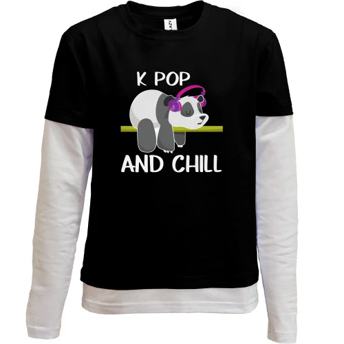 Комбинированный детский лонгслив, черный, K-POP and Chill