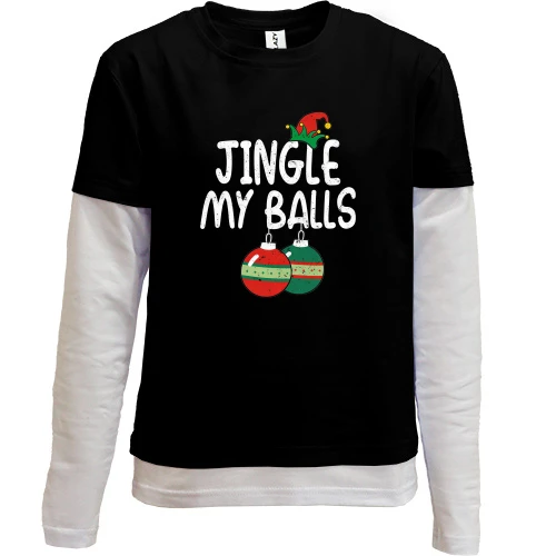 Комбінований дитячий лонгслів, чорний, з новорічними кулями "jingle my balls" 2