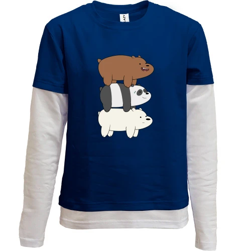 Комбинированный детский лонгслив, синий, We bare bears (3 медведя)