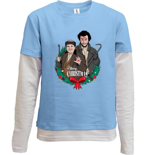 Комбінований дитячий лонгслів, синій, Merry Christmas (Грабіжники Сам удома)