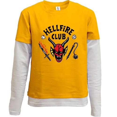 Комбинированный детский лонгслив, желтый, Stranger Things HellFire Club