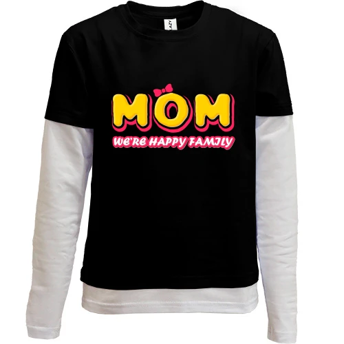 Комбинированный детский лонгслив, черный, Mom we`re happy family