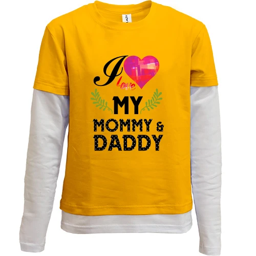 Комбинированный детский лонгслив, желтый, I love my mom & dad