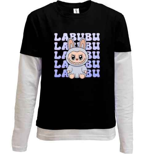 Комбинированный детский лонгслив, черный, Labubu (2)