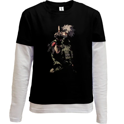 Комбинированный детский лонгслив, черный, Какаши Хатакэ (Kakashi Hatake)