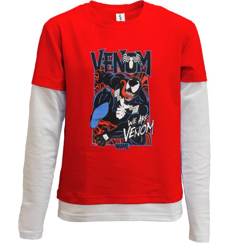 Комбинированный детский лонгслив, красный, We are "Venom"