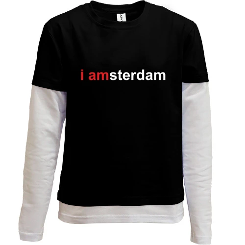 Комбинированный детский лонгслив, черный, I amsterdam