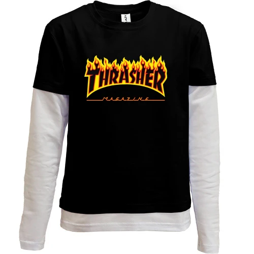 Комбинированный детский лонгслив, черный, Thrasher Fire