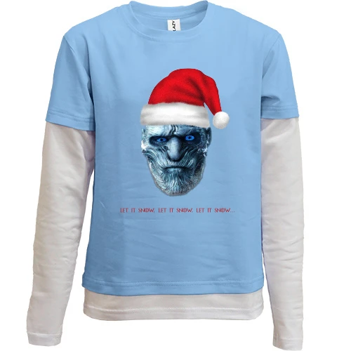 Комбінований дитячий лонгслів, Синій, Let it snow Let it snow Let it snow