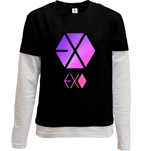 Комбинированный детский лонгслив, черный, EXO (розовый логотип)