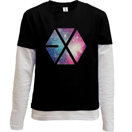 Комбинированный детский лонгслив, черный, EXO (космос)