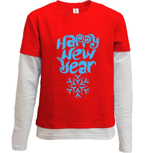 Комбінований дитячий лонгслів, Червоний, зі сніжинкою Happy New Year